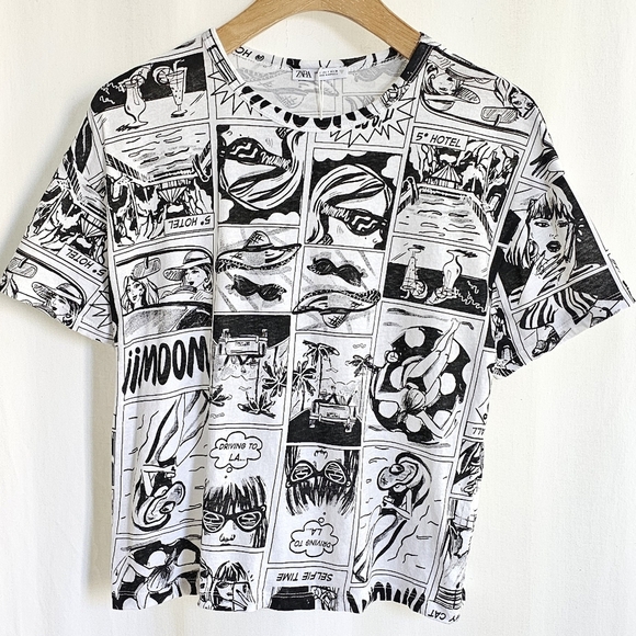 🇪🇦 Zara Black & White Comic Strip Graphic T-Shirt - Picture 8 of 13